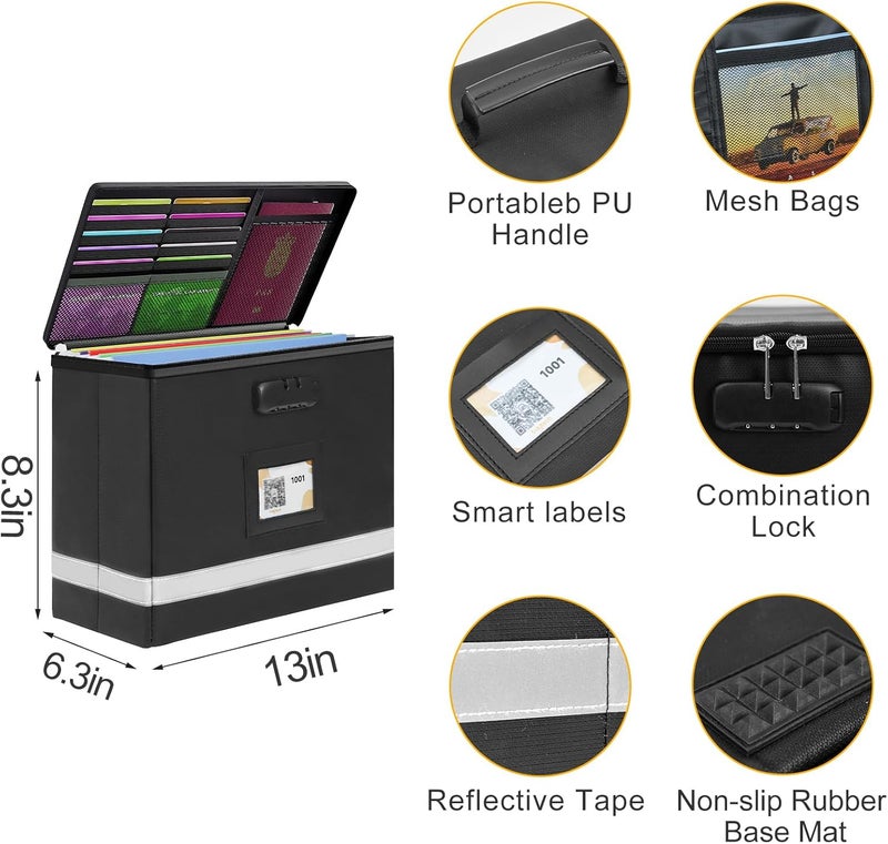 TIDY TECH Small Next of Kin Box Organizer with 5 A4 Hanging Folder,Important Document Organizer with Combination Lock Fireproof File Box with Smart Labels for Letter Certificate,(S:13 * 6.3 * 8.3in) - Image 3